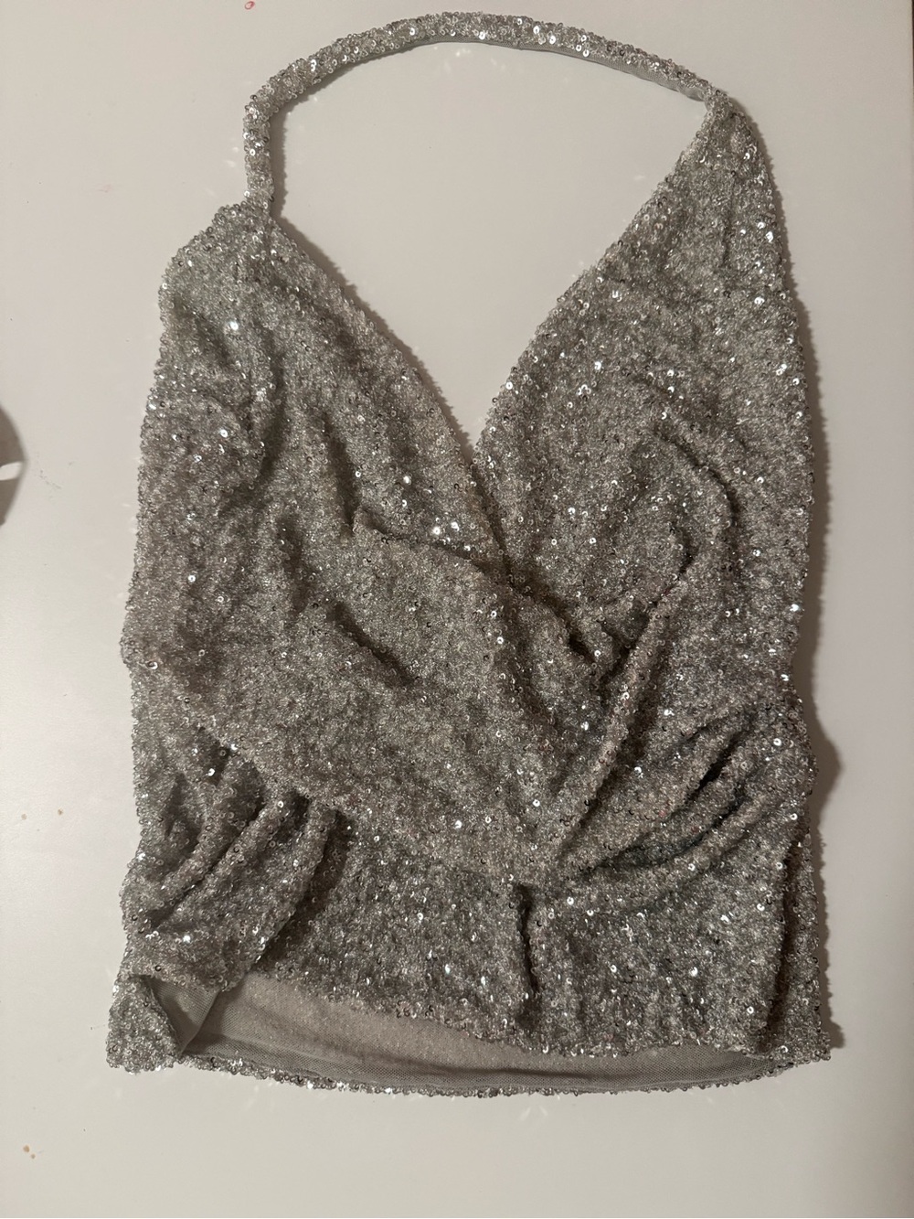 Zara Silver Sequin Halter V-Neck Camisole